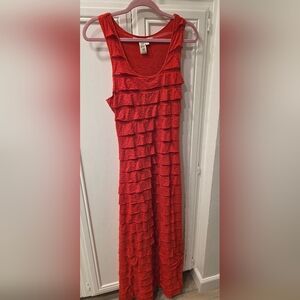 Max Studio Women's Red Tiered Ruffle Sleeveless Maxi Dress ~ Size Medium